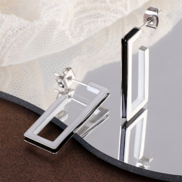 Modern Stainless Steel Enamel Geometric Rectangle Earrings