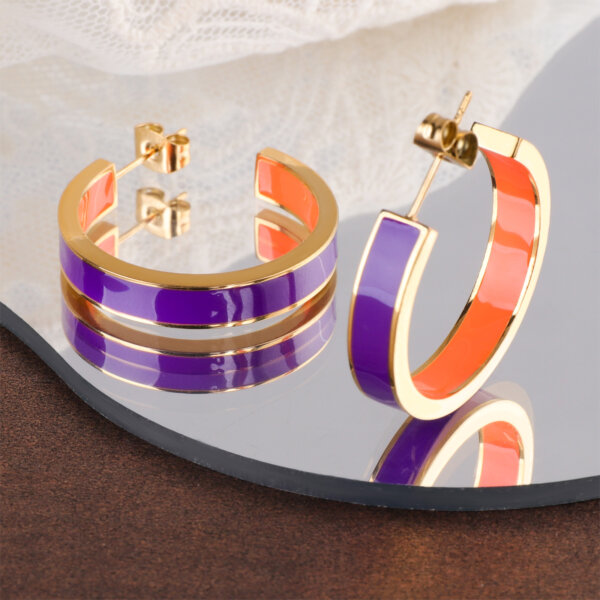 Vibrant 18K Gold Plated Stainless Steel Enamel Hoop Earrings