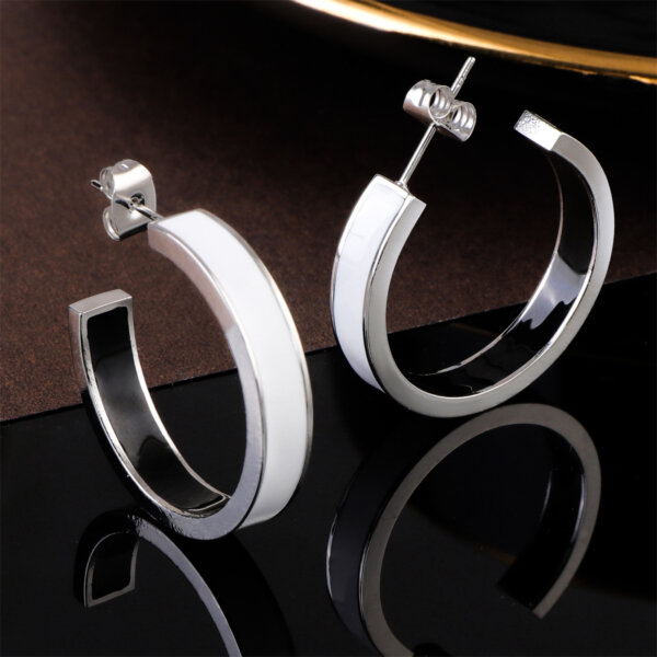 Stylish Enamel Stainless Steel Square Edge Hoop Earrings