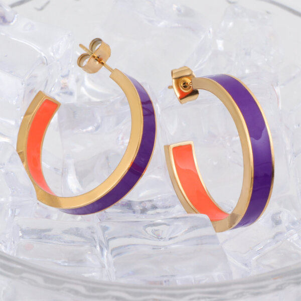 Vibrant 18K Gold Plated Stainless Steel Enamel Hoop Earrings