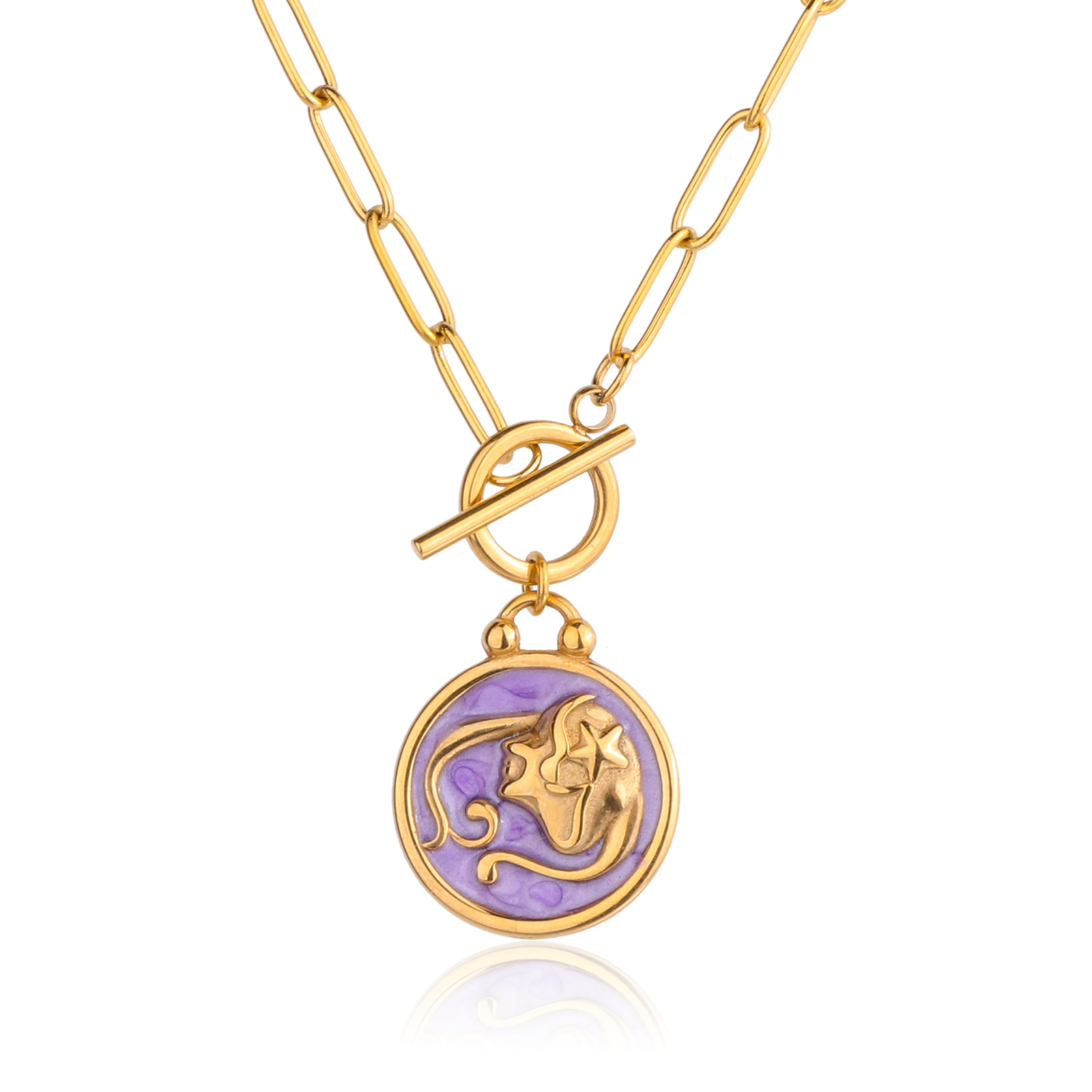 Pendentif Médaille Zodiaque Vierge En Plaqué Or 18K - 18 Mm - Dolly-Bijoux Neuf