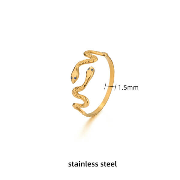 18K Gold Plated Stainless Steel Snake Ring Collection with Enamel Eyes