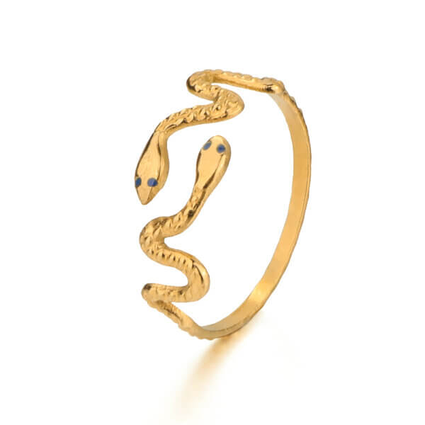 18K Gold Plated Stainless Steel Snake Ring Collection with Enamel Eyes