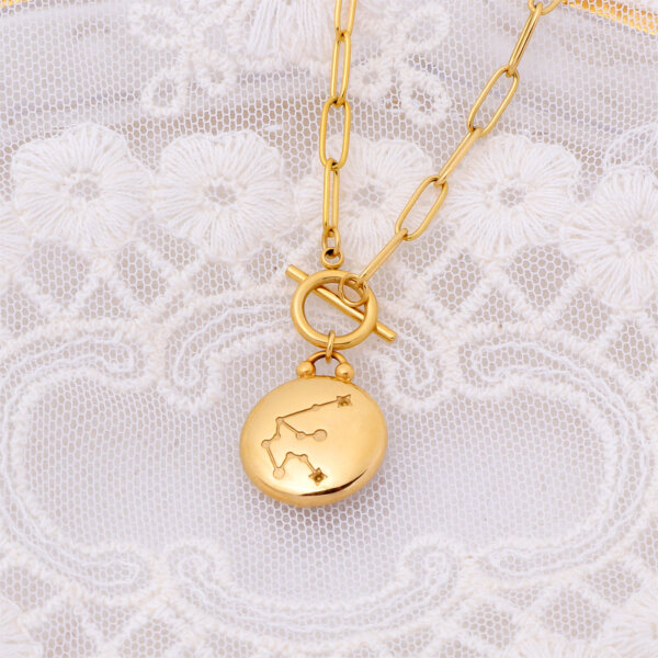 Aquarius Zodiac Sign Necklace in 18k Gold Plated Stainless Steel