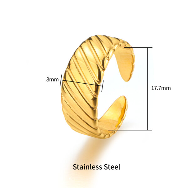 Classic Textured 18K Gold Plated Stainless Steel Open Band Ring