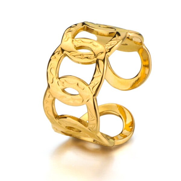 18K Gold Plated Stainless Steel Chain Link Open Band Ring