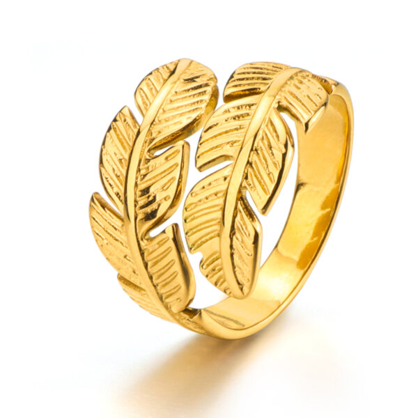 Dainty Nature Inspired Gold Leaf Ring in Stainless Steel