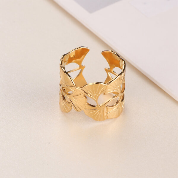 Elegant Ginkgo Leaf Ring in 18K Gold Plated Stainless Steel