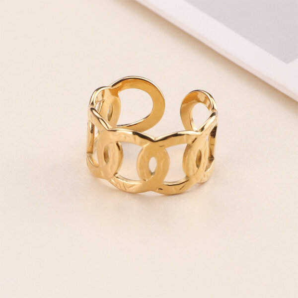 18K Gold Plated Stainless Steel Chain Link Open Band Ring
