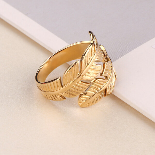 Dainty Nature Inspired Gold Leaf Ring in Stainless Steel