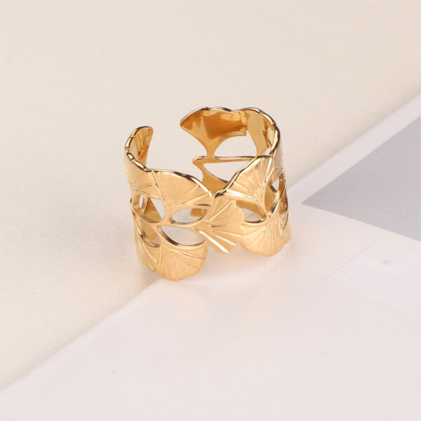 Elegant Ginkgo Leaf Ring in 18K Gold Plated Stainless Steel