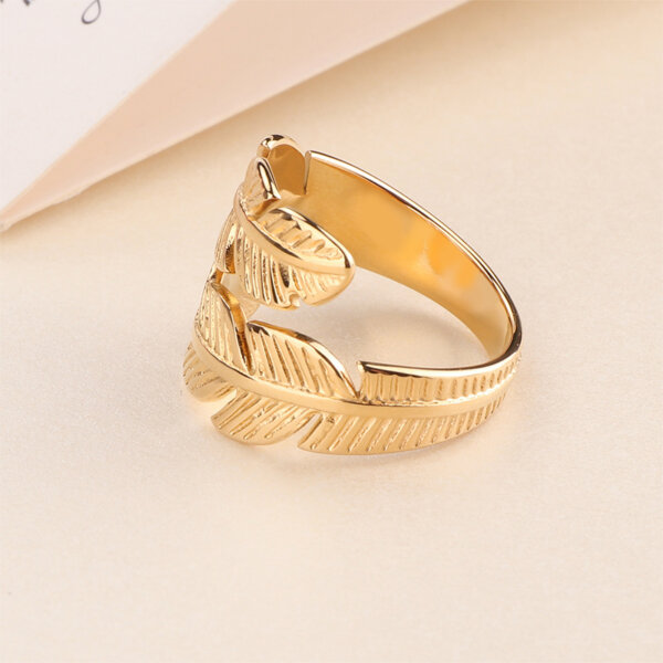 Dainty Nature Inspired Gold Leaf Ring in Stainless Steel