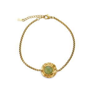 Boho Floral Gold Bracelet with Natural Stone and Box Chain Design