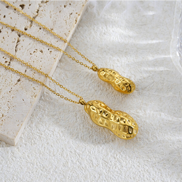 Statement 18K Gold Plated Stainless Steel Peanut Pendant Necklace