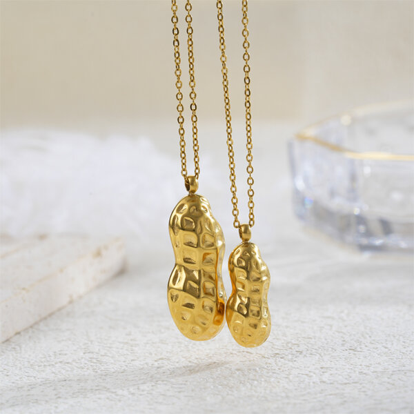 Statement 18K Gold Plated Stainless Steel Peanut Pendant Necklace