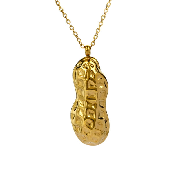 Statement 18K Gold Plated Stainless Steel Peanut Pendant Necklace