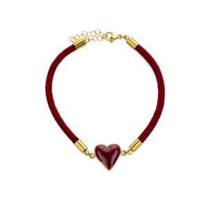 Red and Black Enamel Stainless Steel Heart Charm Bracelet