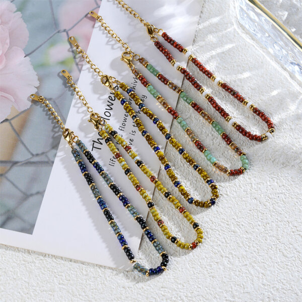 Colorful Boho Czech Seed Bead Bracelet with 18K Gold Plated Accents