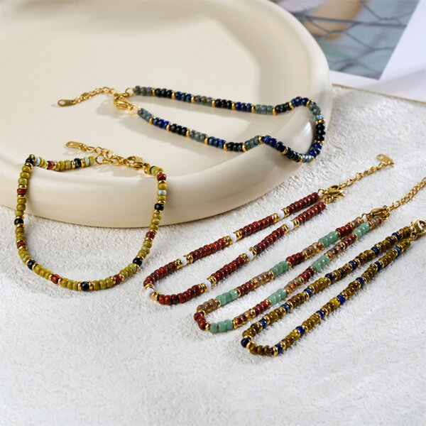 Colorful Boho Czech Seed Bead Bracelet with 18K Gold Plated Accents