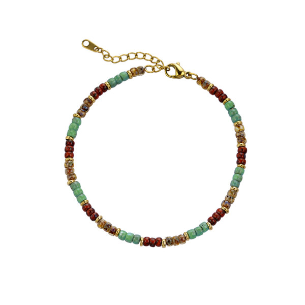 Colorful Boho Czech Seed Bead Bracelet with 18K Gold Plated Accents