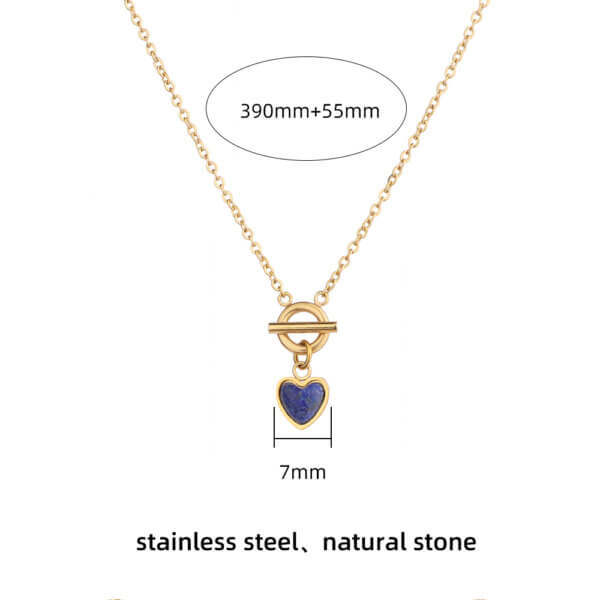 Elegant 18K Gold Plated Heart Pendant Necklace with Natural Stones