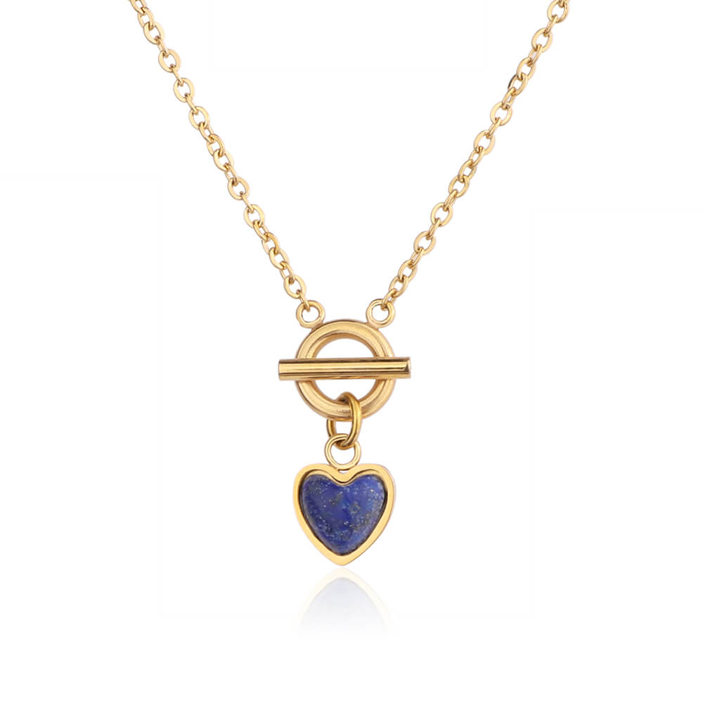 Elegant 18K Gold Plated Heart Pendant Necklace with Natural Stones