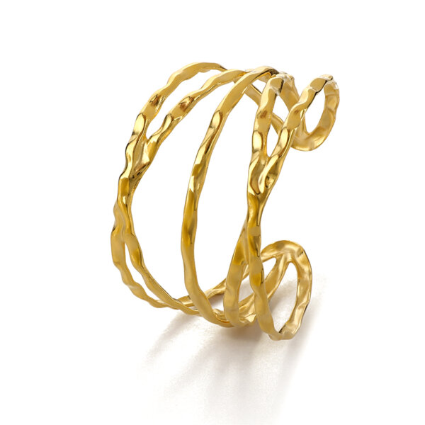 Modern Molten Cuff Bracelet in Stainless Steel Open Bangle Style