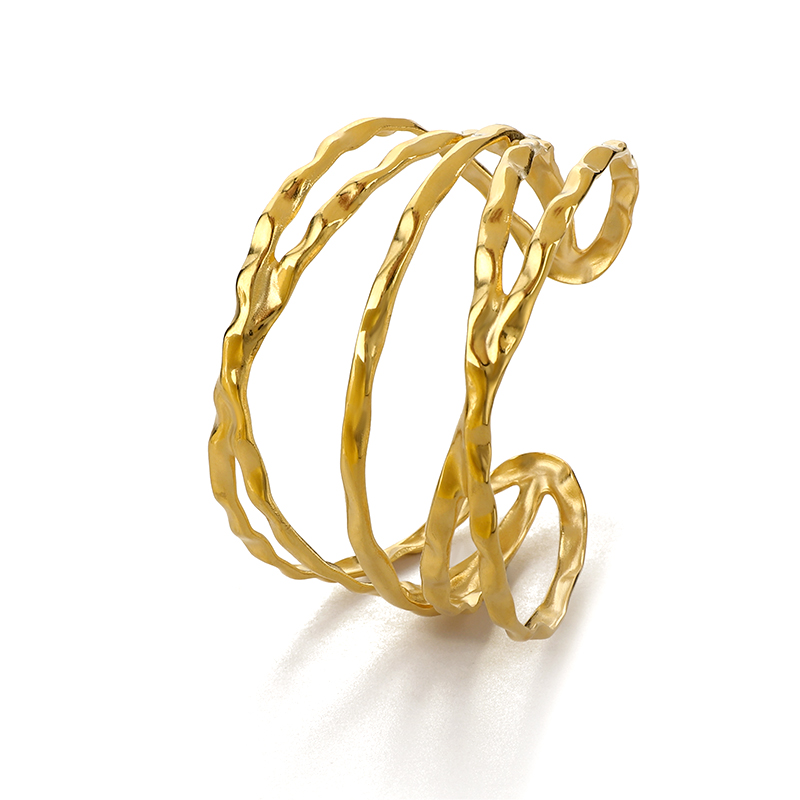 Modern Molten Cuff Bracelet in Stainless Steel Open Bangle Style