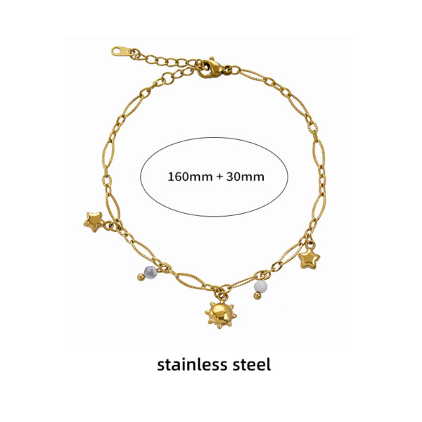 18K Gold Plated Stainless Steel Charm Bracelet with Stone Beads