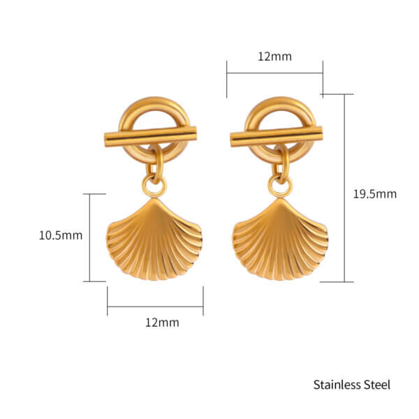 Summer Beach 18K Gold Plated Stainless Steel Seashell Dangle Earrings