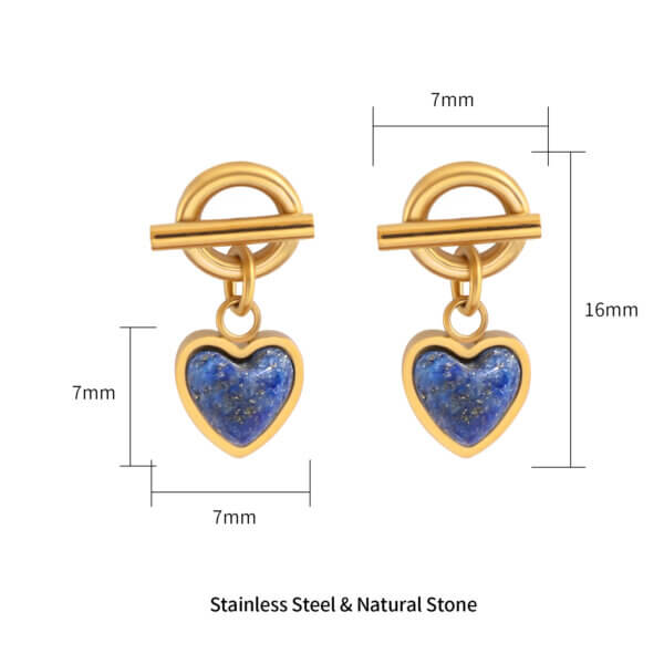 18K Gold Plated Stainless Steel Lapis Lazuli Heart Drop Earrings