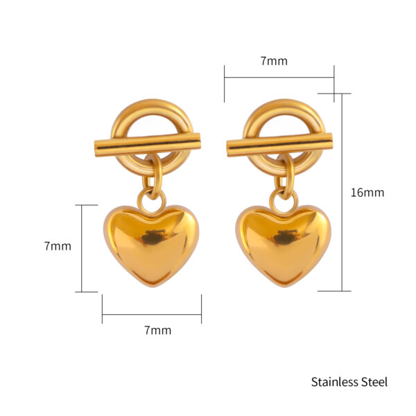 Minimalist 18K Gold Plated Stainless Steel Gold Heart Dangle Earrings