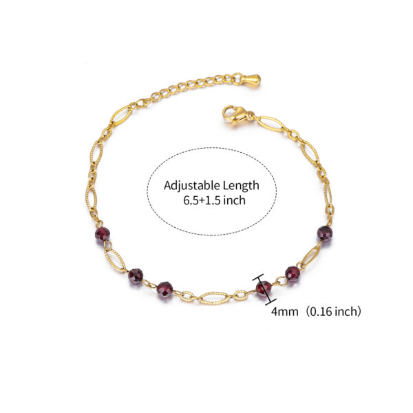 Modern Stainless Steel 18K Gold Plated Garnet Bead Bracelet