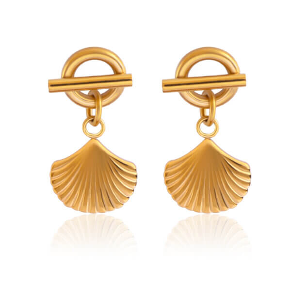 Summer Beach 18K Gold Plated Stainless Steel Seashell Dangle Earrings