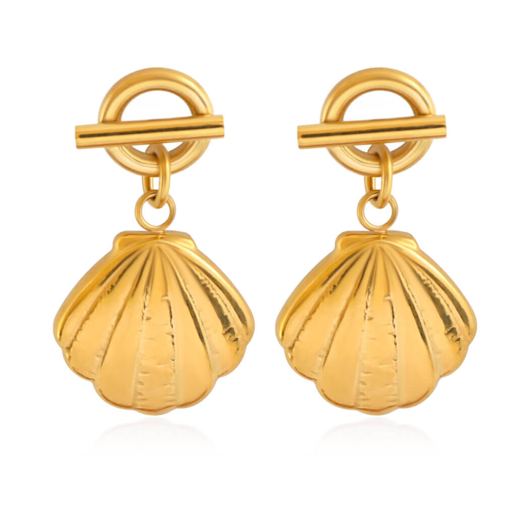 Elegant 18K Gold Plated Shell Earrings Beach Inspired Design