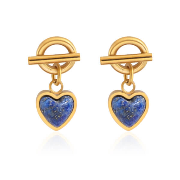 18K Gold Plated Stainless Steel Lapis Lazuli Heart Drop Earrings