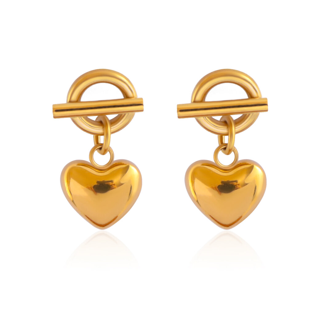 Minimalist 18K Gold Plated Stainless Steel Gold Heart Dangle Earrings