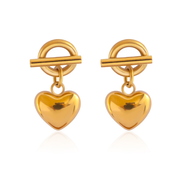 Minimalist 18K Gold Plated Stainless Steel Gold Heart Dangle Earrings