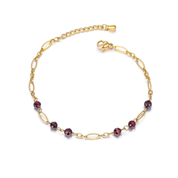 Modern Stainless Steel 18K Gold Plated Garnet Bead Bracelet