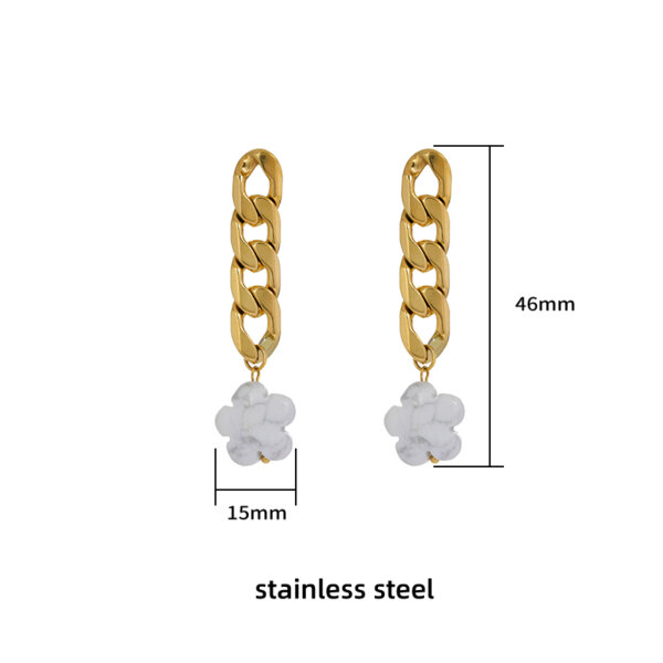 Stainless Steel Natural Stone Dangle Earrings with Chunky Chain