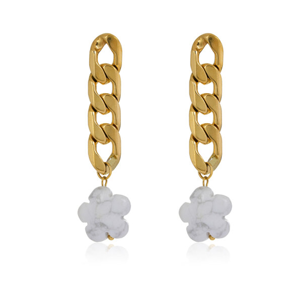 Stainless Steel Natural Stone Dangle Earrings with Chunky Chain