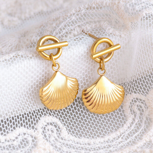 Summer Beach 18K Gold Plated Stainless Steel Seashell Dangle Earrings