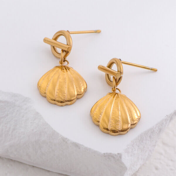 Elegant 18K Gold Plated Shell Earrings Beach Inspired Design