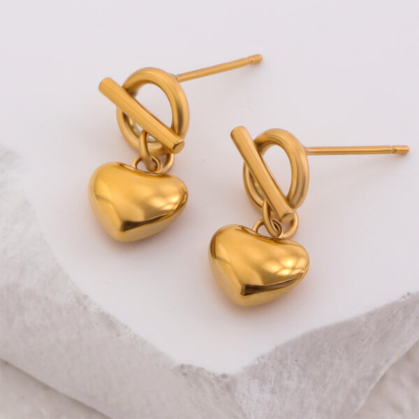 Minimalist 18K Gold Plated Stainless Steel Gold Heart Dangle Earrings
