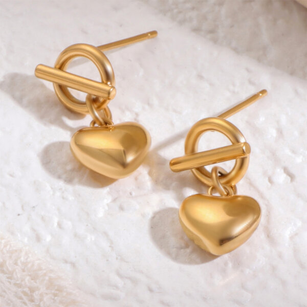 Minimalist 18K Gold Plated Stainless Steel Gold Heart Dangle Earrings