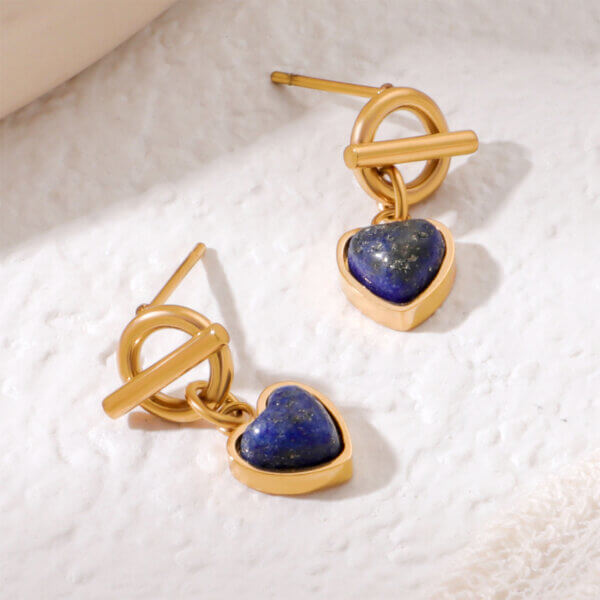 18K Gold Plated Stainless Steel Lapis Lazuli Heart Drop Earrings