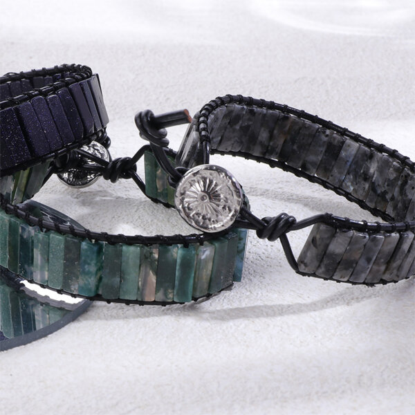 Natural Stone Braided Leather Bracelet with Stainless Steel Clasp