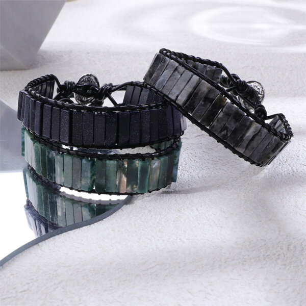 Natural Stone Braided Leather Bracelet with Stainless Steel Clasp