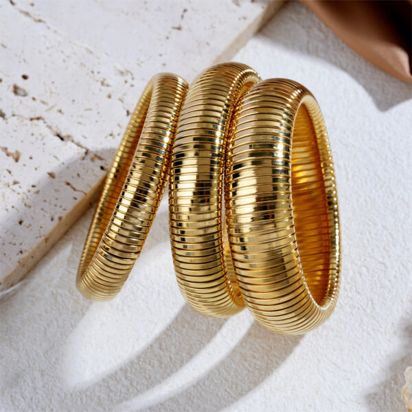 Flexible Chunky 18K Gold Plated Stainless Steel Bangle Set