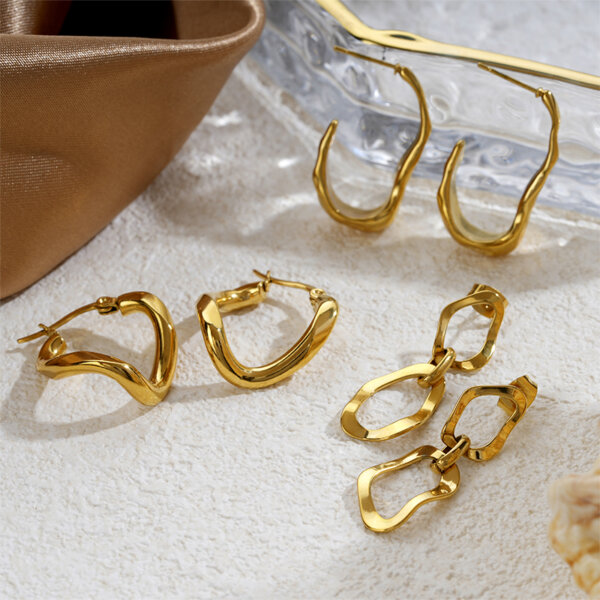 Geometric Shaped Earrings Collection in 18K Gold Plated Stainless Steel